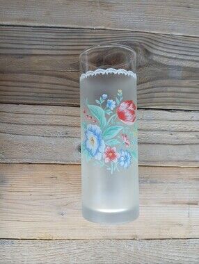 Vintage 1980s Floral Frosted Glass